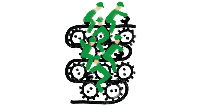 fabrieksarbeiders op een lopende band