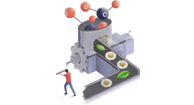 machine die CO2-moleculen omzet in bloemen en blaadjes