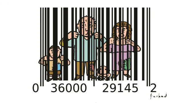 gezin opgesloten achter barcode