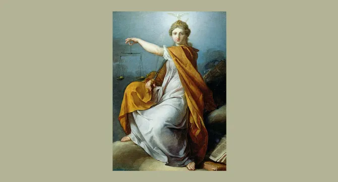schilderij van vrouwelijke figuur met zwaard en weegschaal
