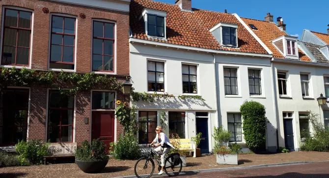 Foto van rij huizen. 