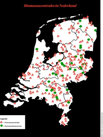 Kaart van Nederland met alle biomassacentrales