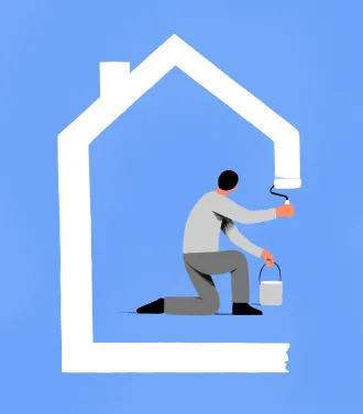 Illustratie van een man die een huis schildert
