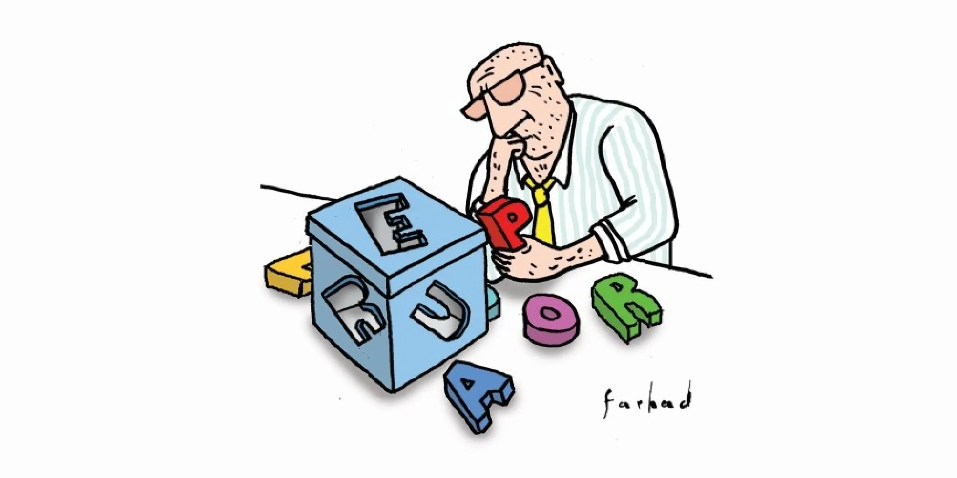Man met vormenstoof met de letters van het woord 'Europa'