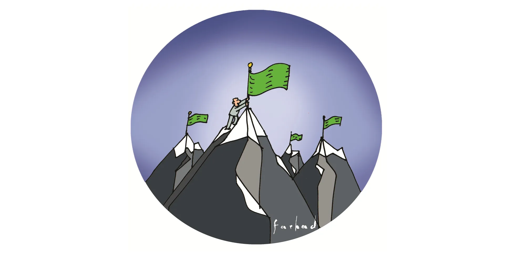 groene vlaggen op bergtoppen