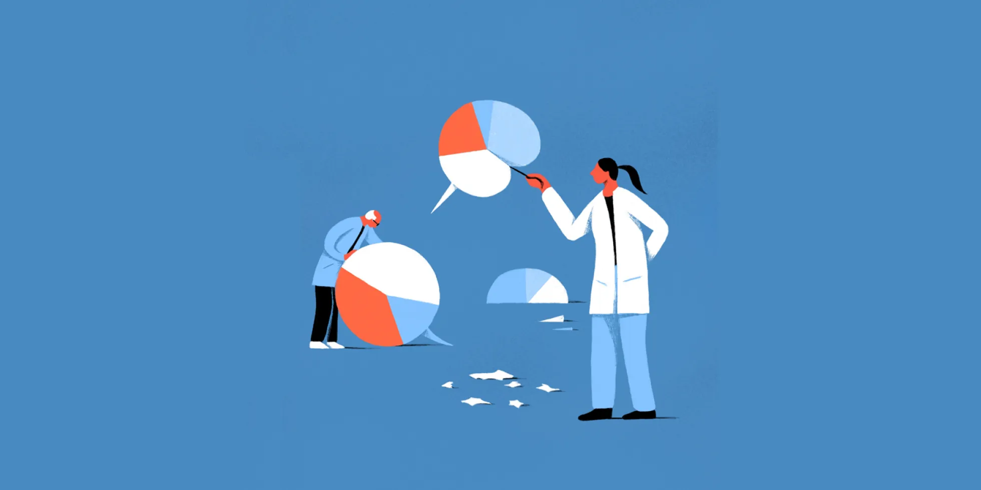 twee personen met twee taartdiagrammen