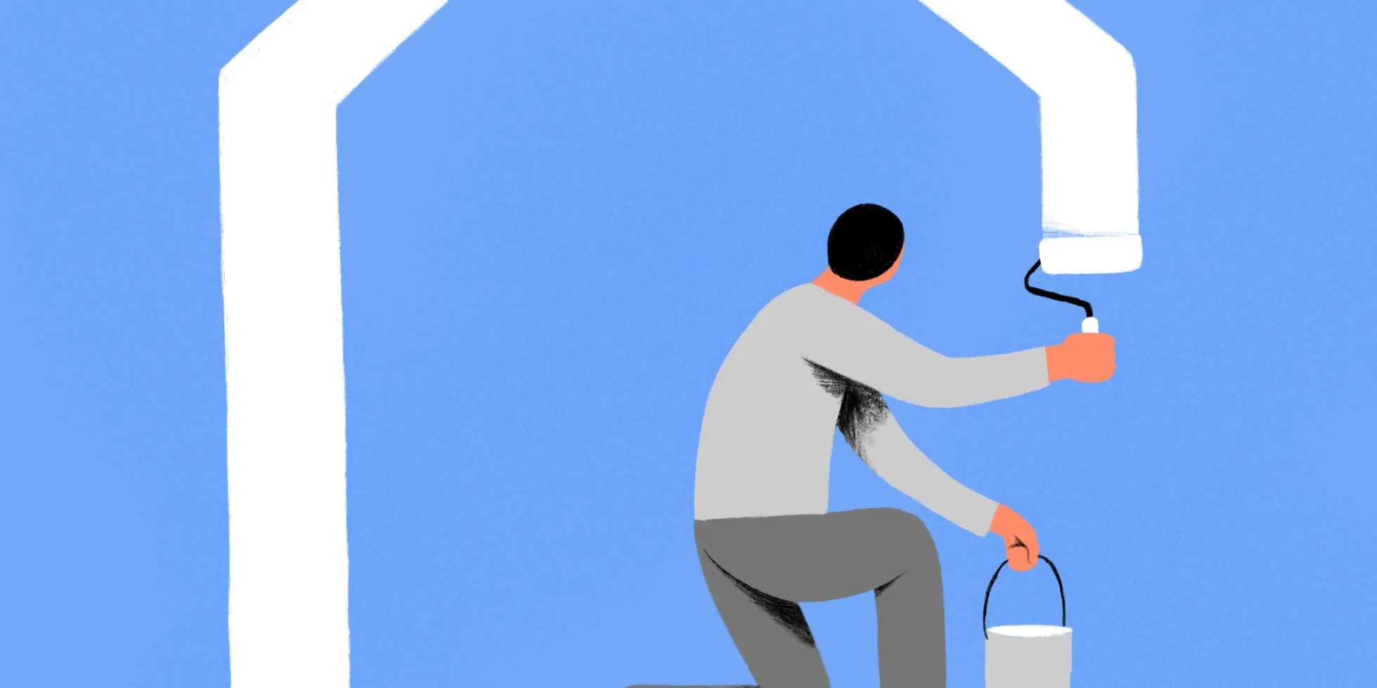 Illustratie van een man die een huis schildert