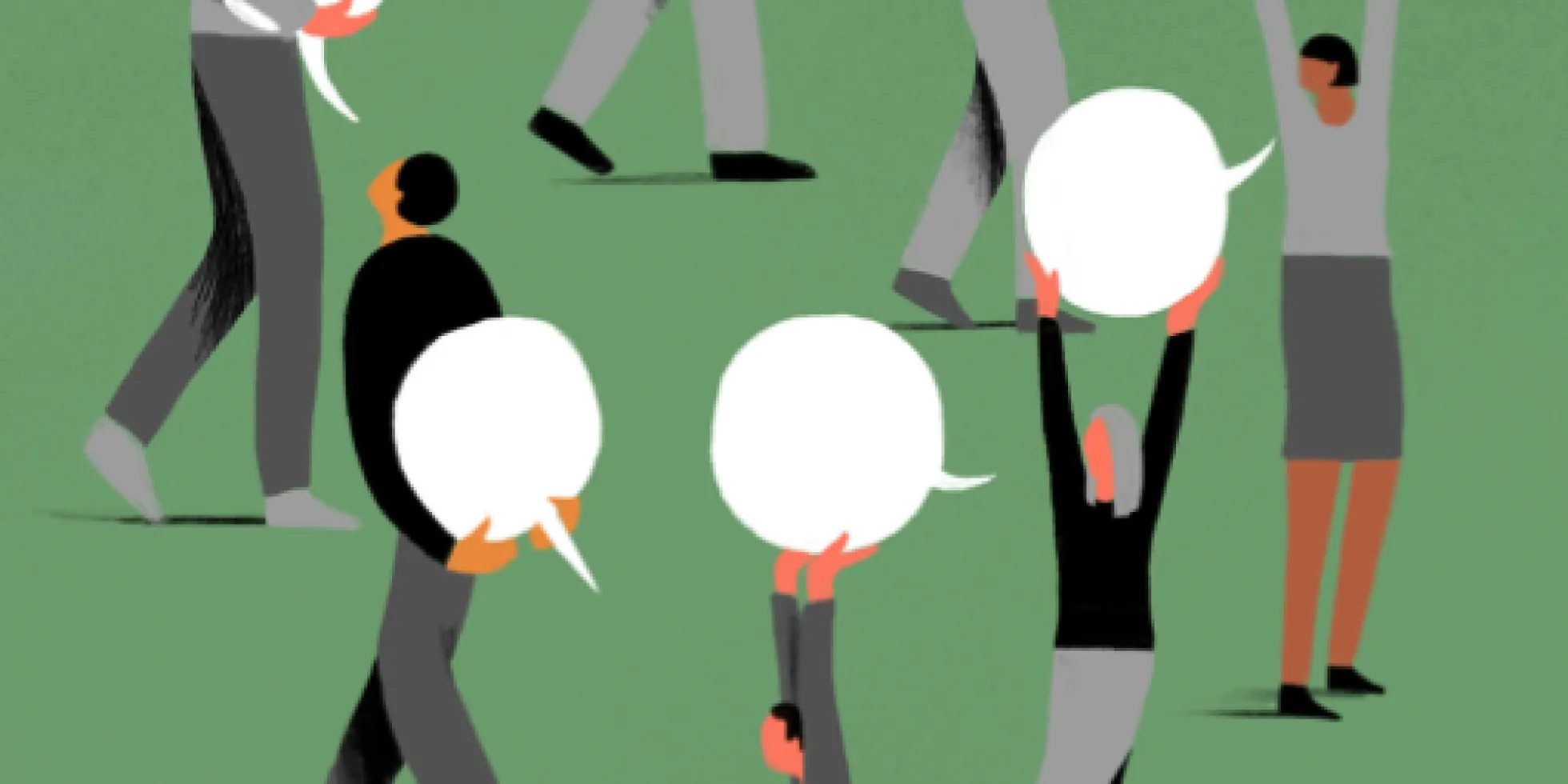 Illustratie democratie en zeggenschap: mensen met een tekstballon. 